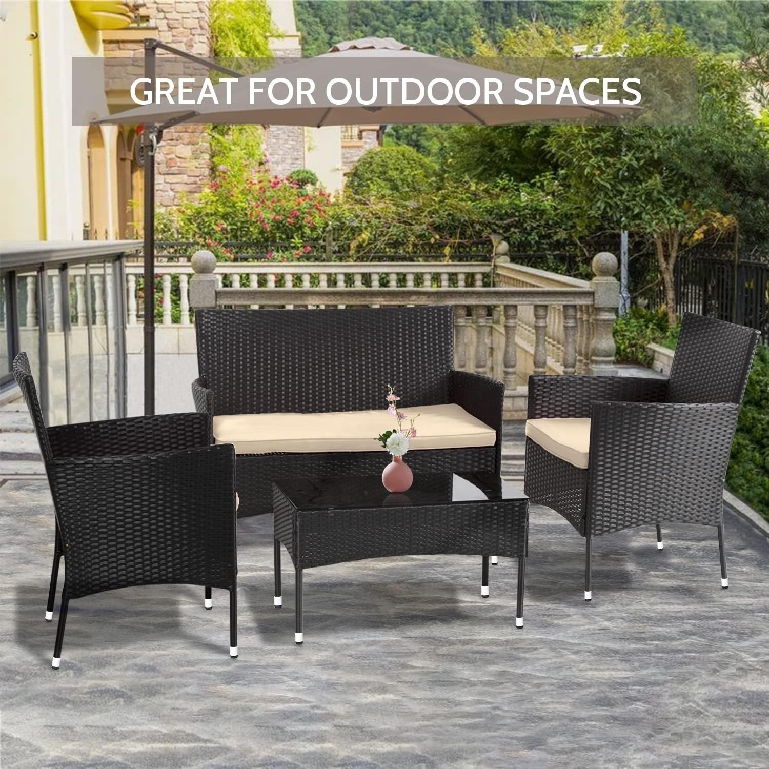 Patio Furniture Set 4 Pieces Outdoor Rattan Chair Wicker Sofa Garden Conversation Bistro Sets