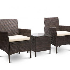 3 Pieces PE Rattan Wicker Chair Conversation Set Brown and Beige