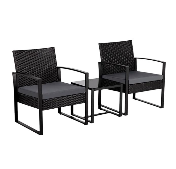 Bistro Set With Rattan Chairs & Tea Table, For Outdoor Patio And Balcony 3-Piece