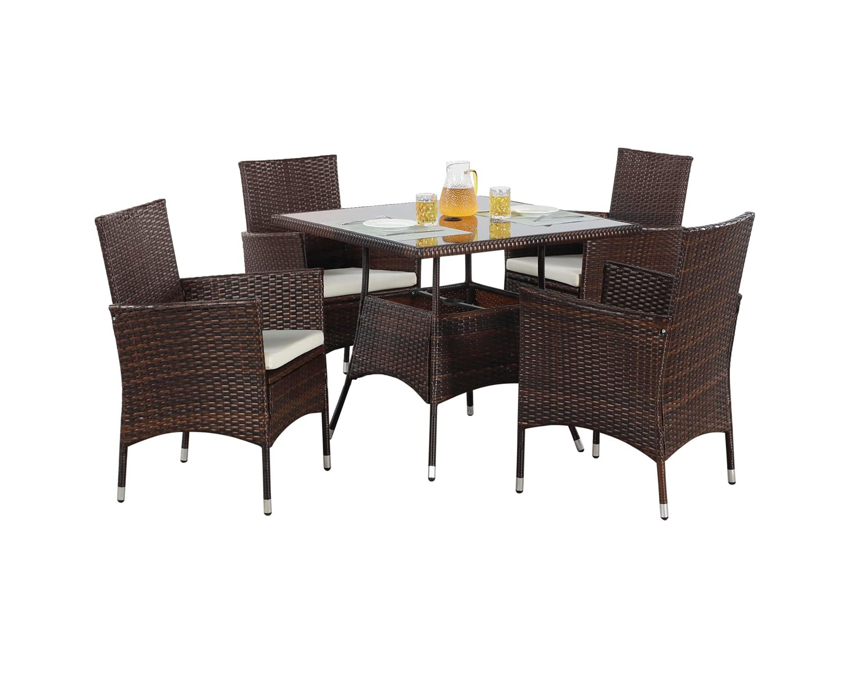 Outdoor Dining Set All-Weather Wicker Patio Dining Table and Chairs