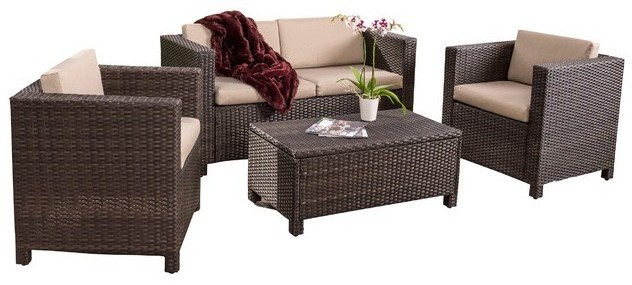 Popular Steel Frame Rattan Wicker Garden Seating Sofa Set Outdoor Conversational Couch Patio Hand Woven Wicker Furniture