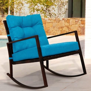 Modern Living Room Comfy Reading Sofa Cozy Lounge Rocker Steel Hand-woven Rattan Rocking Chair