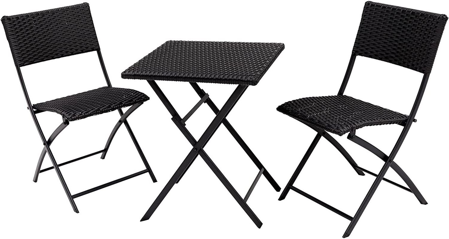 Outdoor Patio Bistro Set Wicker Patio Furniture Sets with Folding Patio Round Table and Chairs for Garden