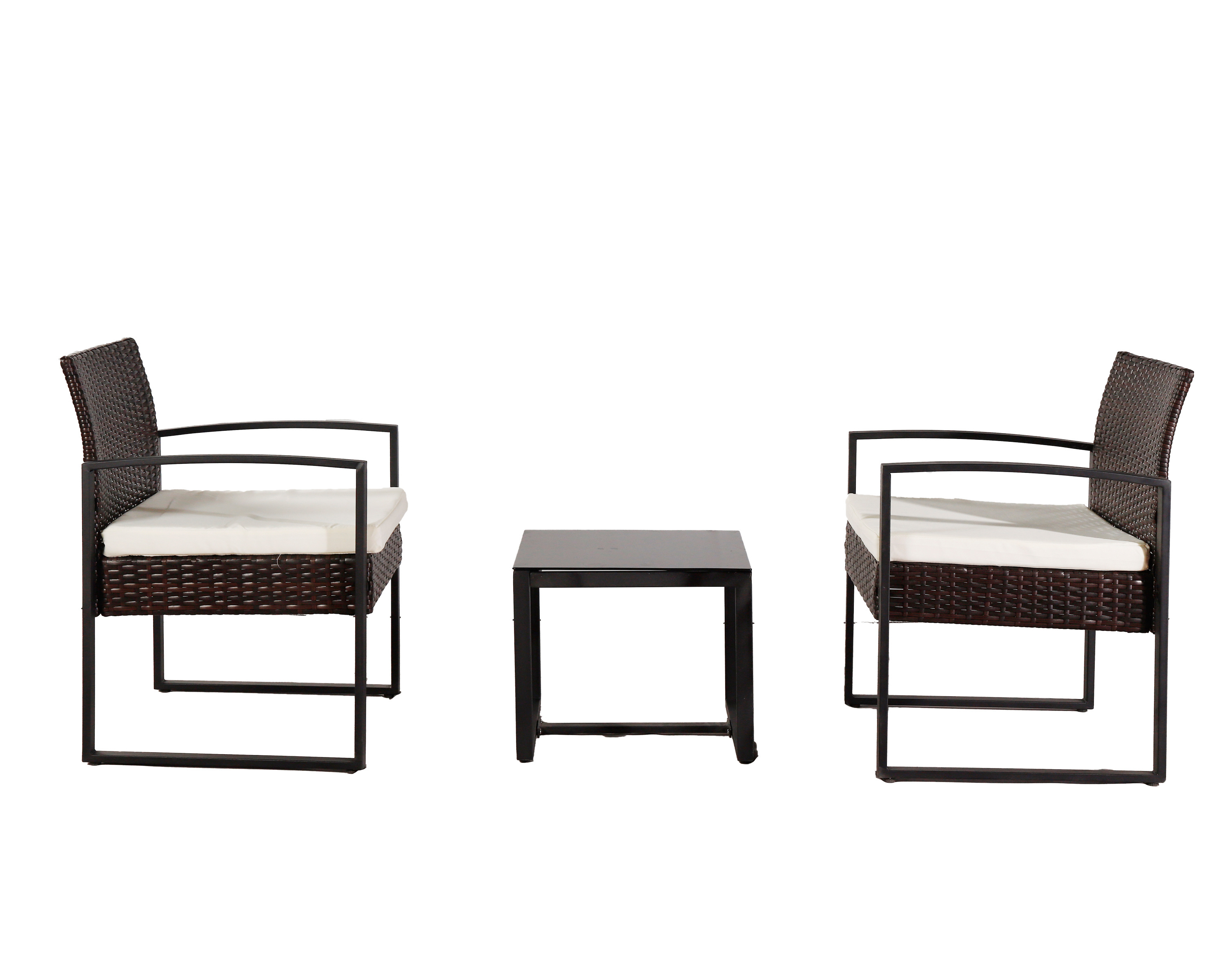 Bistro Set With Rattan Chairs & Tea Table, For Outdoor Patio And Balcony 3-Piece