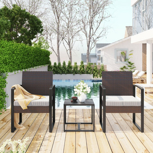 Patio Rattan Garden Sofa Furniture Set 3 piece 2 Armchairs and 1 table Outdoor