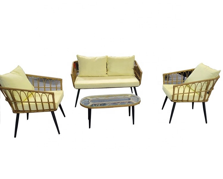 Modern 4PCS Patio Set Beige Color Bistro Set Outdoor Rattan Garden Furniture Garden sets with Armchairs