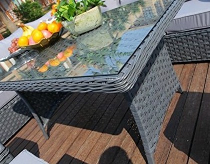 9 Seater Papaver Range Rattan Garden Furniture Corner Sofa and Dining Set - Grey