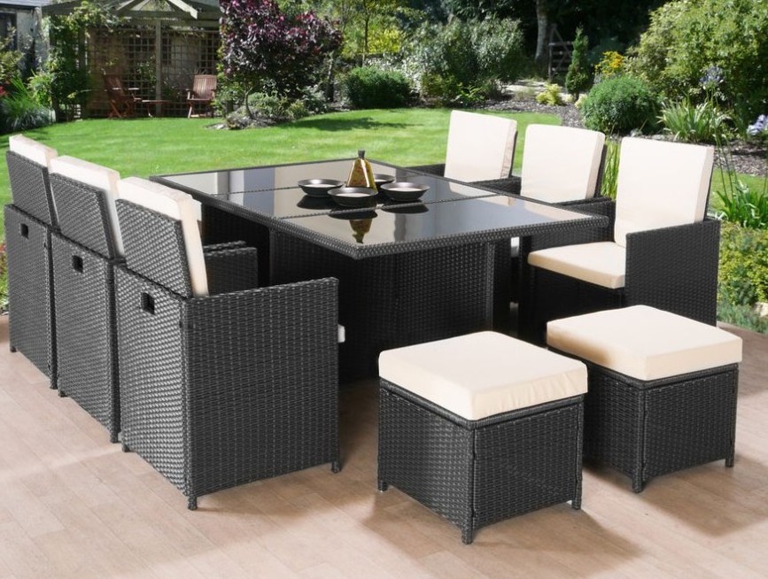 New Design Garden Rattan Furniture Wicker 10 Seater Dining Table Chairs Set Outdoor Furniture Garden Sets