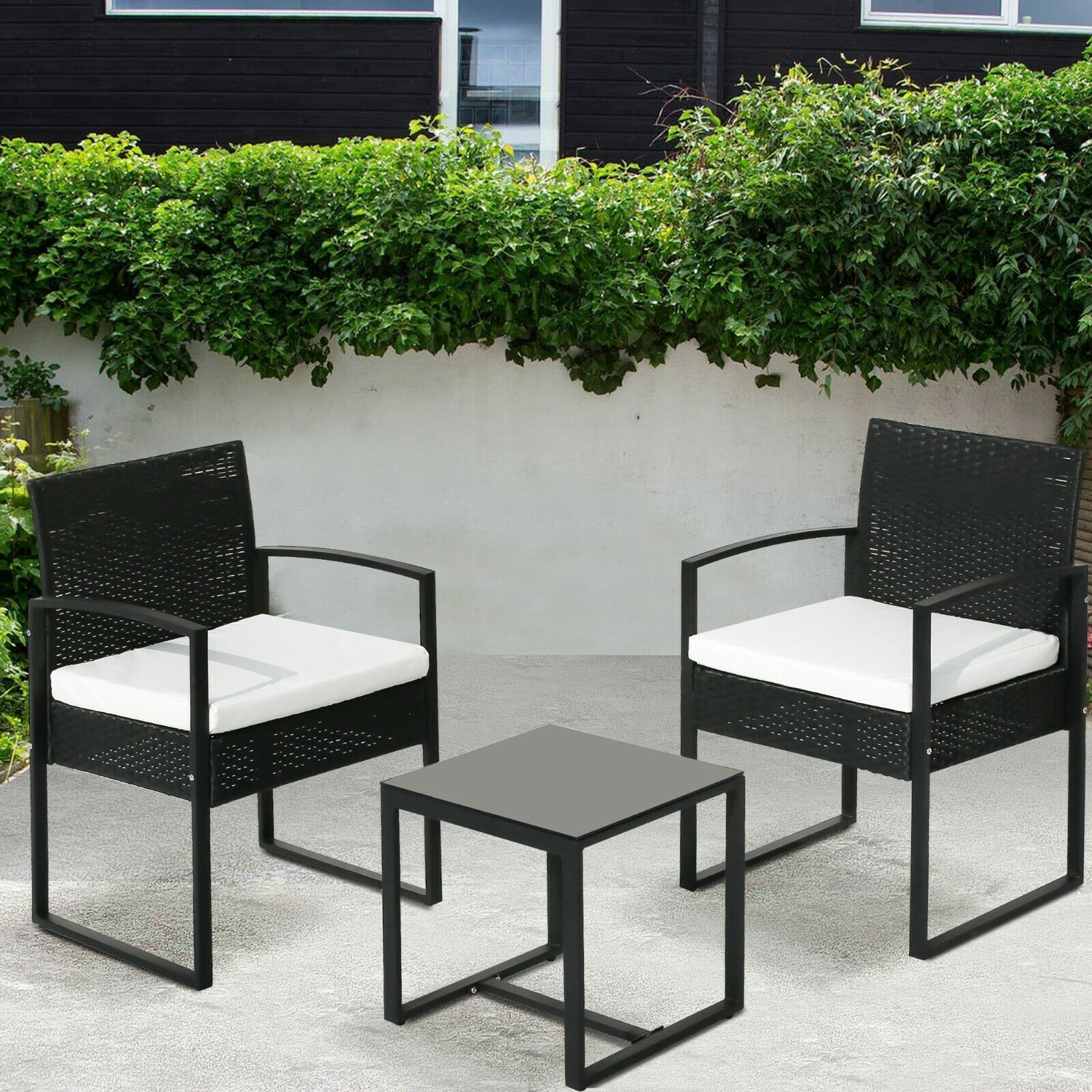 Patio Rattan Garden Sofa Furniture Set 3 piece 2 Armchairs and 1 table Outdoor