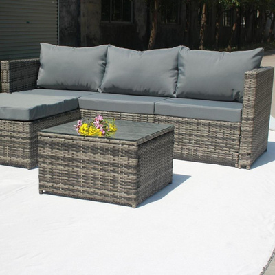 Grey rattan l shaped sofa discount