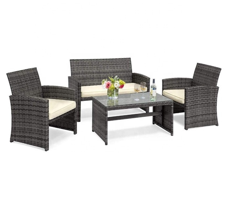 4PCS Patio Sofa Set Outdoor Wicker Furniture Garden Rattan Sectional Set Cushion