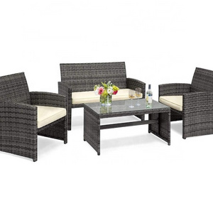 4PCS Patio Sofa Set Outdoor Wicker Furniture Garden Rattan Sectional Set Cushion