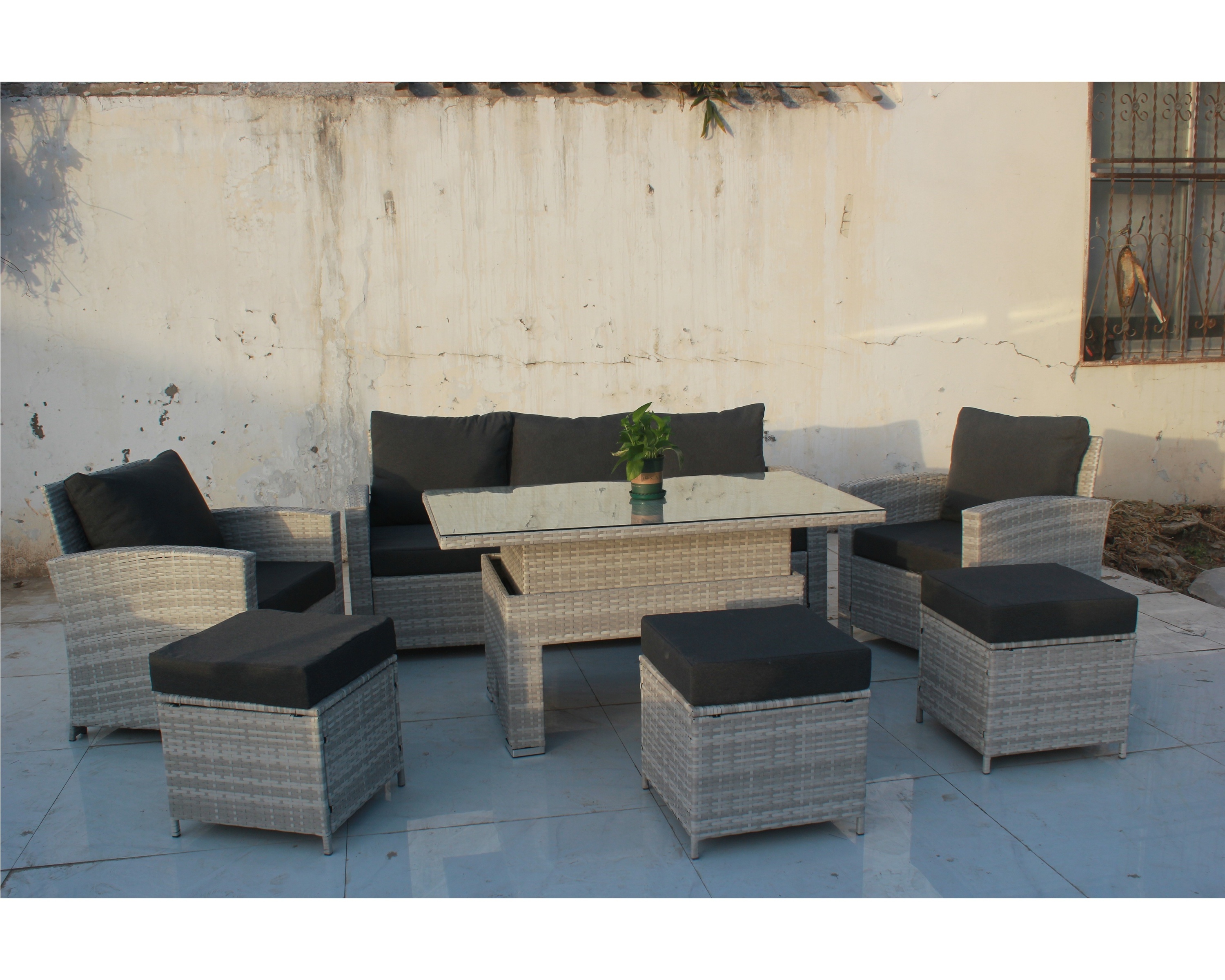 Outdoor Patio Furniture Set 7 Piece Wicker Conversation Set with Lift Coffee Table