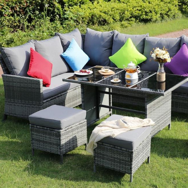 Outdoor Patio Sectional Furniture Sets Comfortable PE Brown Rattan Wicker Sofas and bed sets