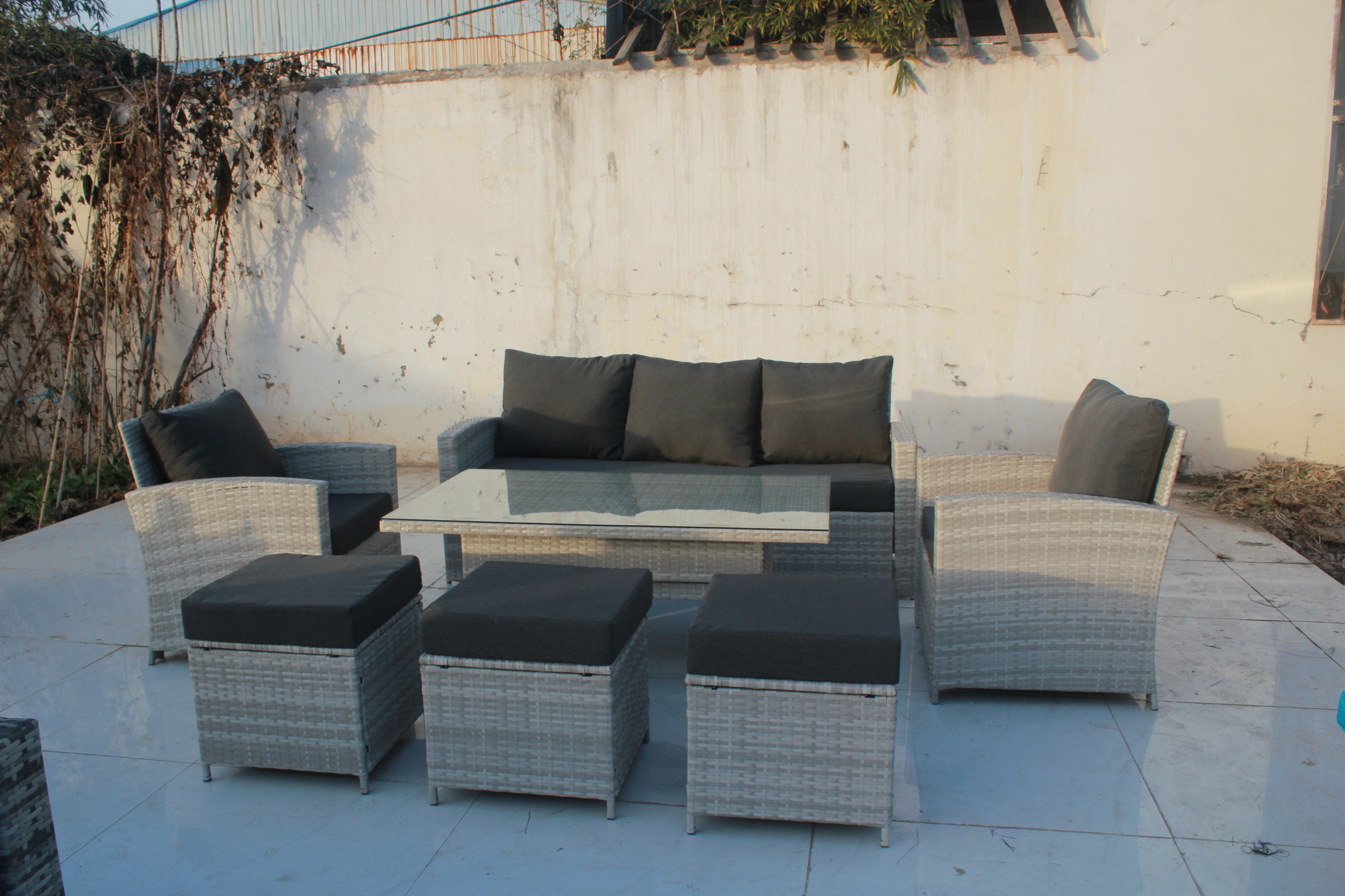 Outdoor Patio Furniture Set 7 Piece Wicker Conversation Set with Lift Coffee Table