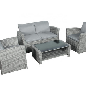 Grey Rattan Patio Outdoor Furniture 4 Seater Sofa And Coffee Table Patio Set