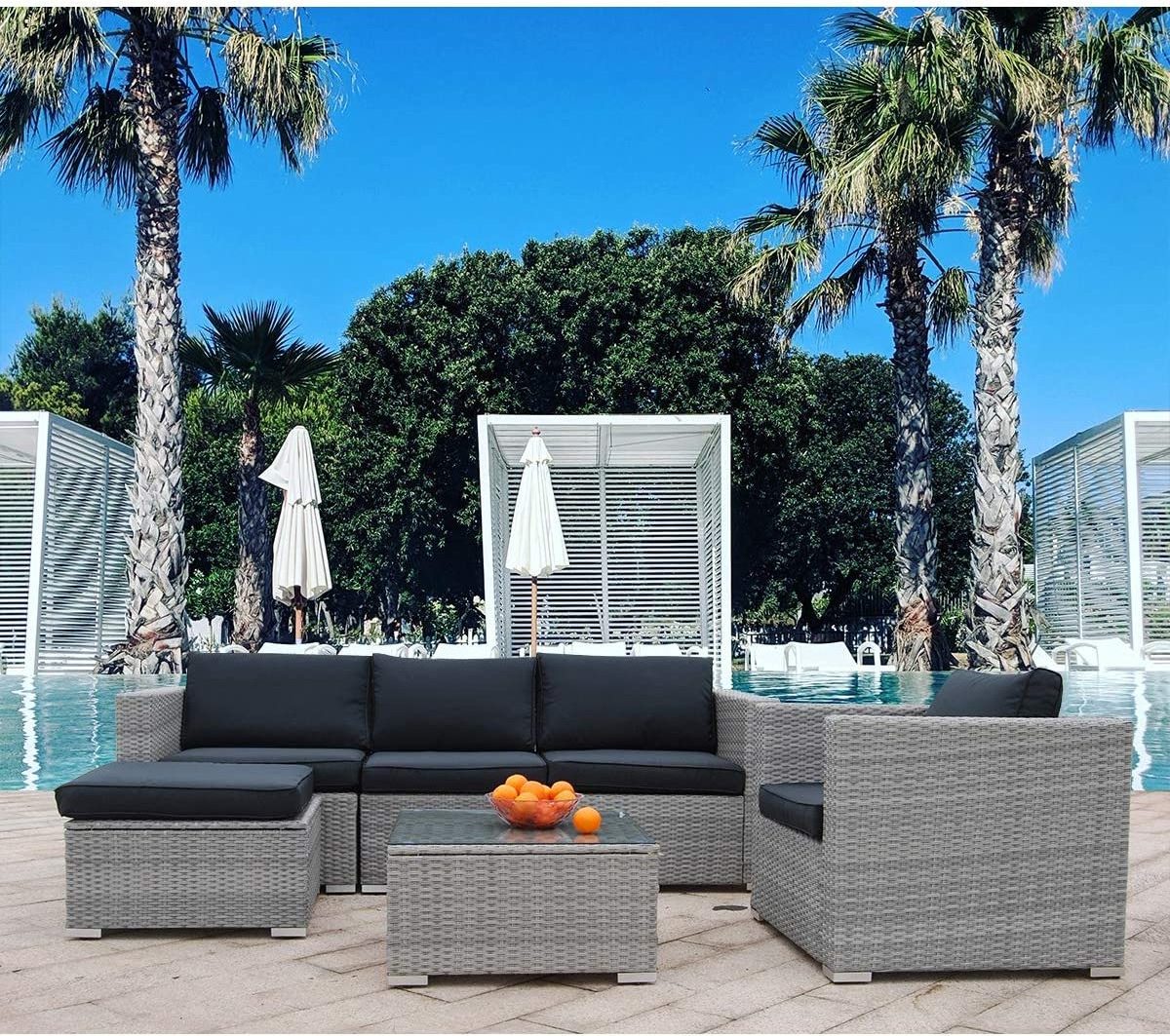 Poly rattan furniture garden sofa set outdoor with fire pit rattan dining sets furniture