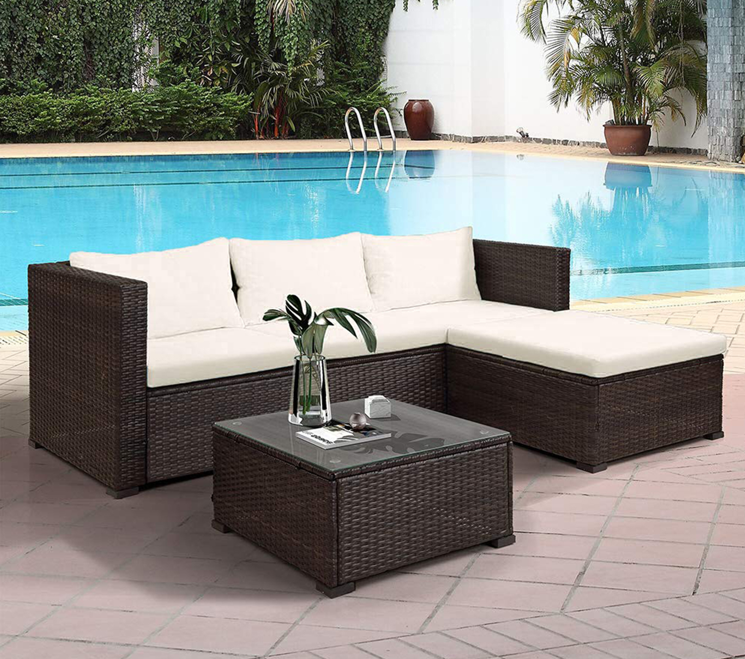 Factory price L shape PE wicker rattan outdoor furniture garden sofa sets