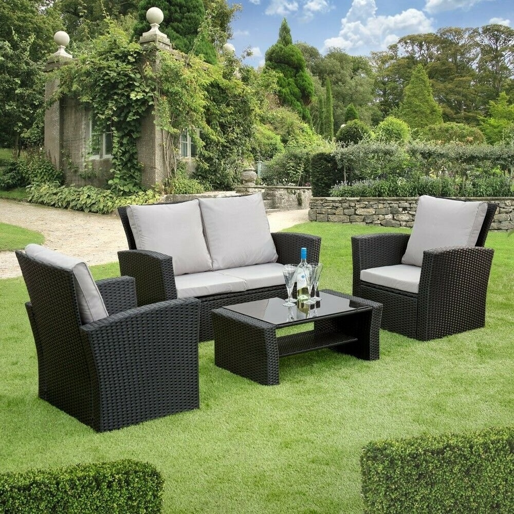 Rattan Garden Furniture 4 Piece Patio Set Table Chairs Grey Black or Brown