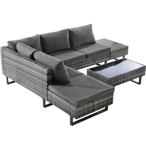 Patio Furniture Set Mixed Grey Rattan Corner Sofa Set With Coffee Table Outdoor Furniture Set Anti-UV Cushions Removable Covers