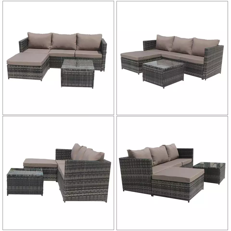 5 PCS Wicker Patio Furniture Set Rattan Outdoor Sectional Couch All Weather Patio Conversation Sofa Set with Coffee Table