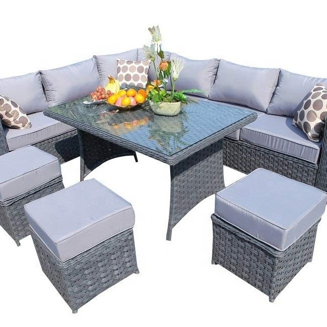 9 Seater Papaver Range Rattan Garden Furniture Corner Sofa and Dining Set - Grey