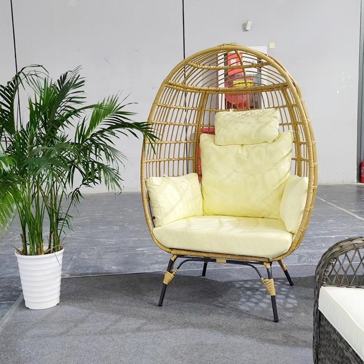 Oversized wicker egg chair indoor outdoor wicker chair for backyard patio garden egg chair with stand