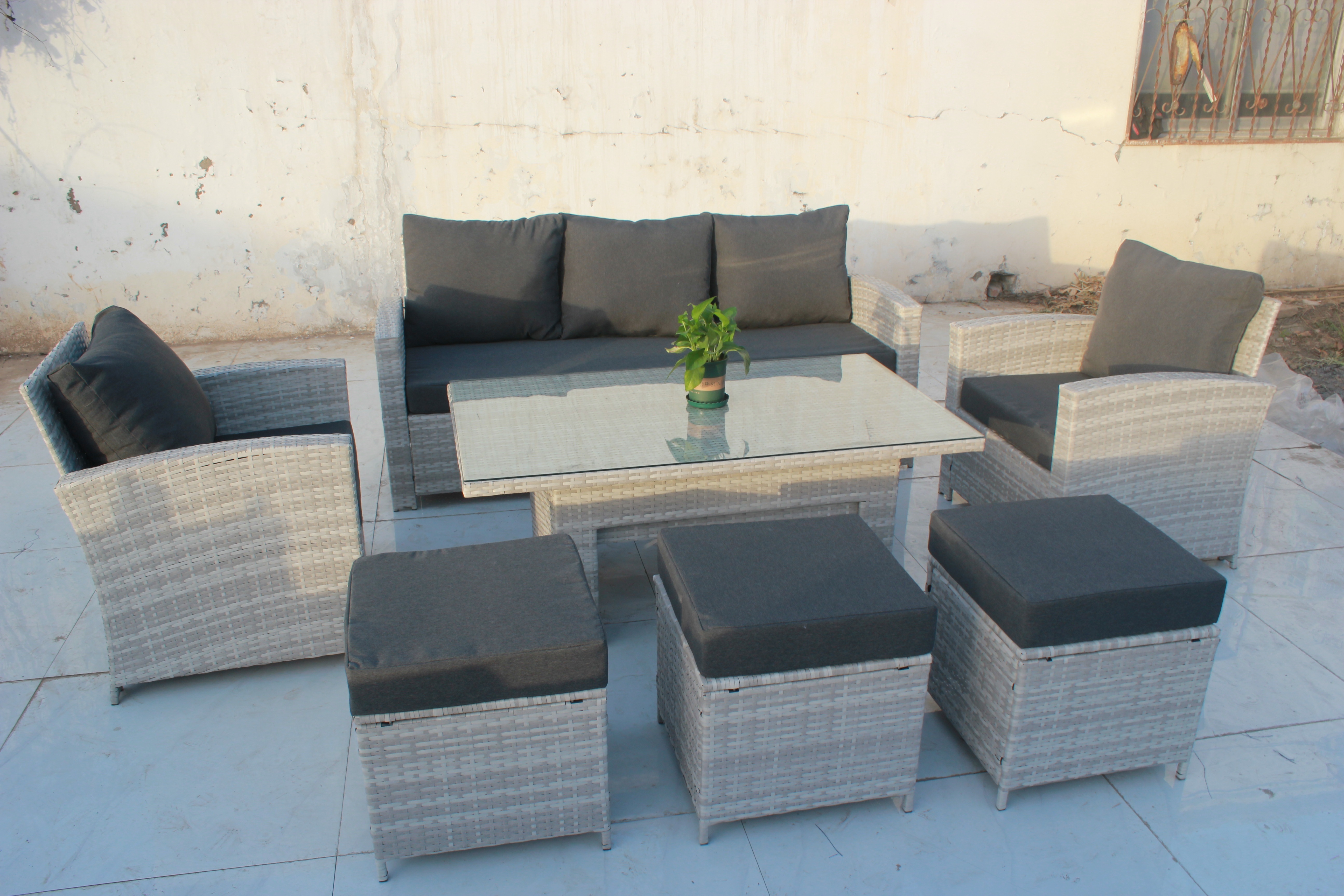 Outdoor Patio Furniture Set 7 Piece Wicker Conversation Set with Lift Coffee Table