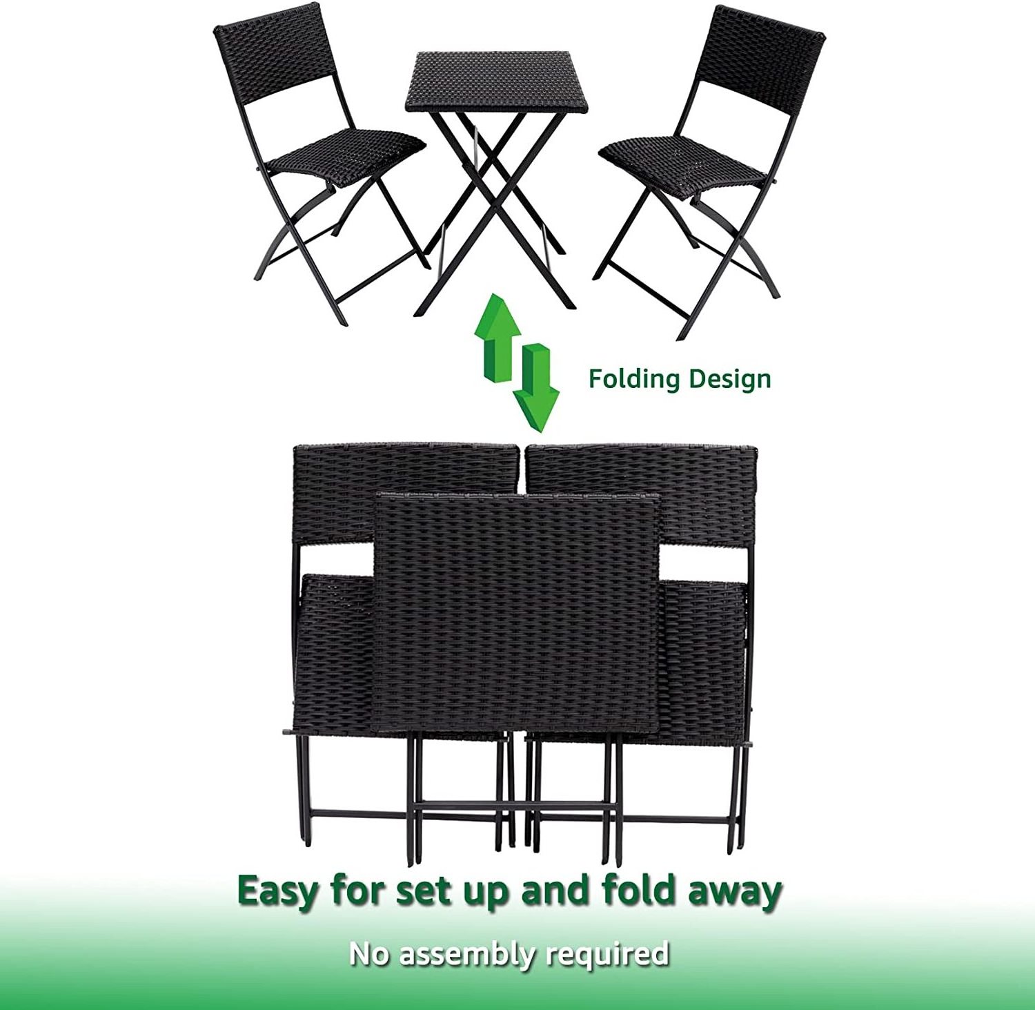 Outdoor Patio Bistro Set Wicker Patio Furniture Sets with Folding Patio Round Table and Chairs for Garden