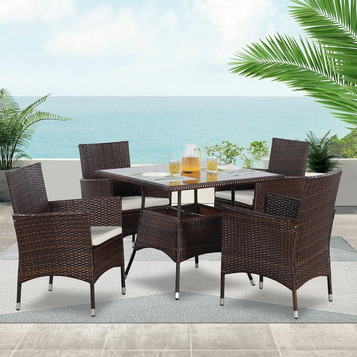 Outdoor Dining Set All-Weather Wicker Patio Dining Table and Chairs