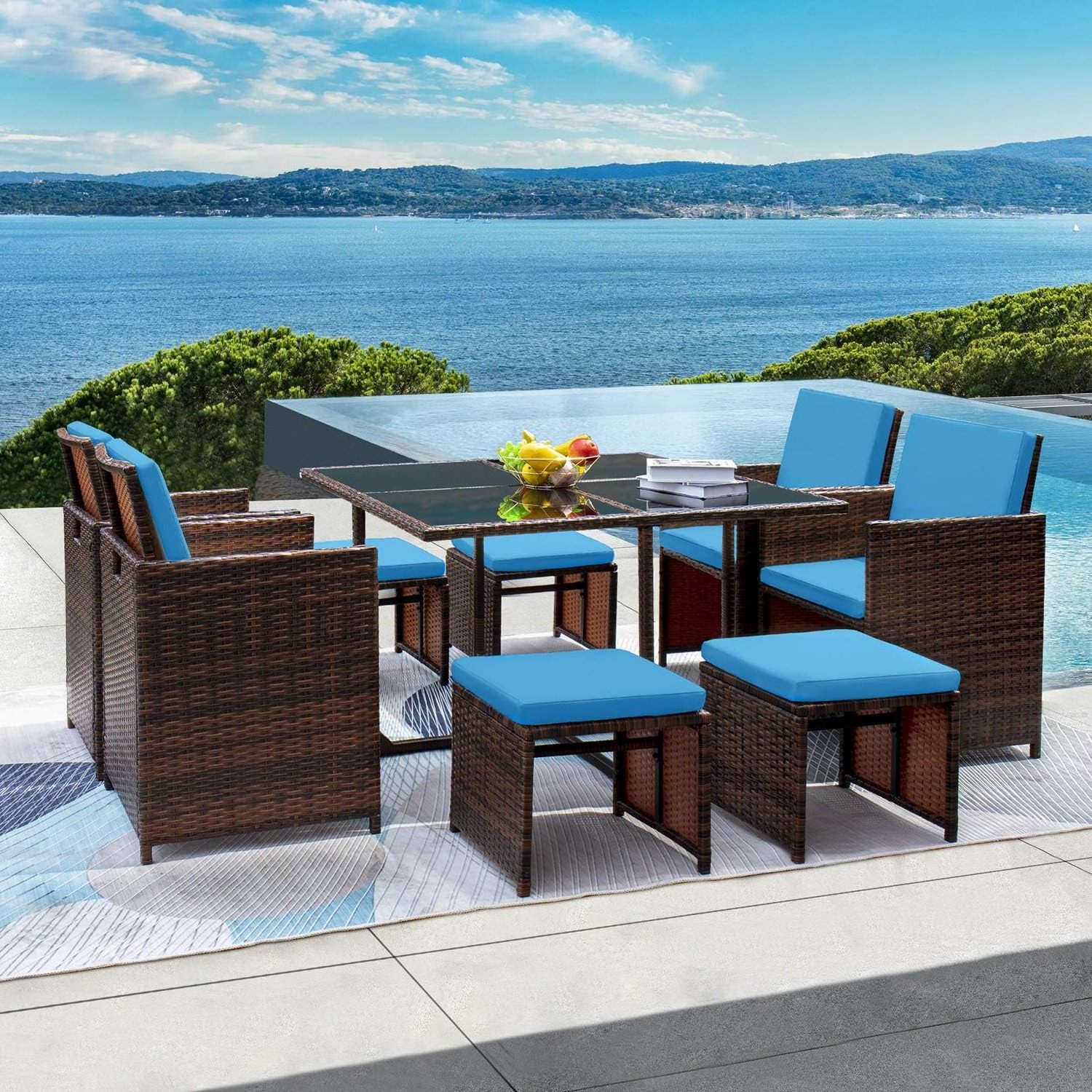 9 Piece Outdoor Furniture Patio Dining Table Set with Space Saving ...
