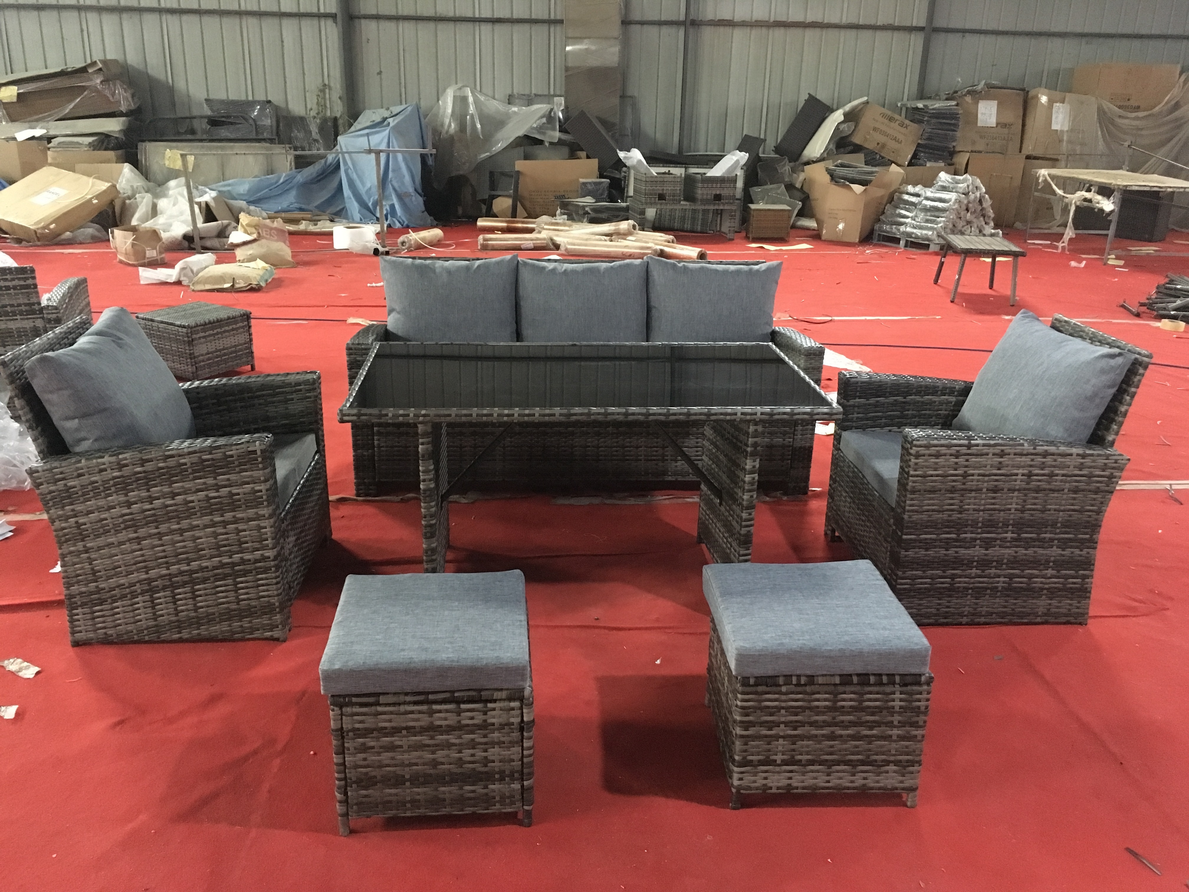 All Weather Wicker Outdoor Patio Furniture 6 Piece Dining Sectional Sofa with Table and Ottoman