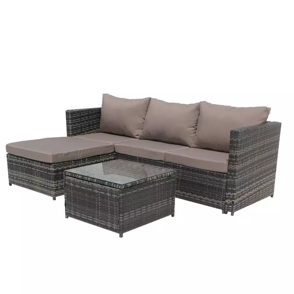 5 PCS Wicker Patio Furniture Set Rattan Outdoor Sectional Couch All Weather Patio Conversation Sofa Set with Coffee Table