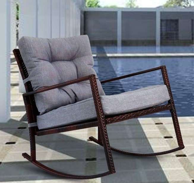 Modern Living Room Comfy Reading Sofa Cozy Lounge Rocker Steel Hand-woven Rattan Rocking Chair