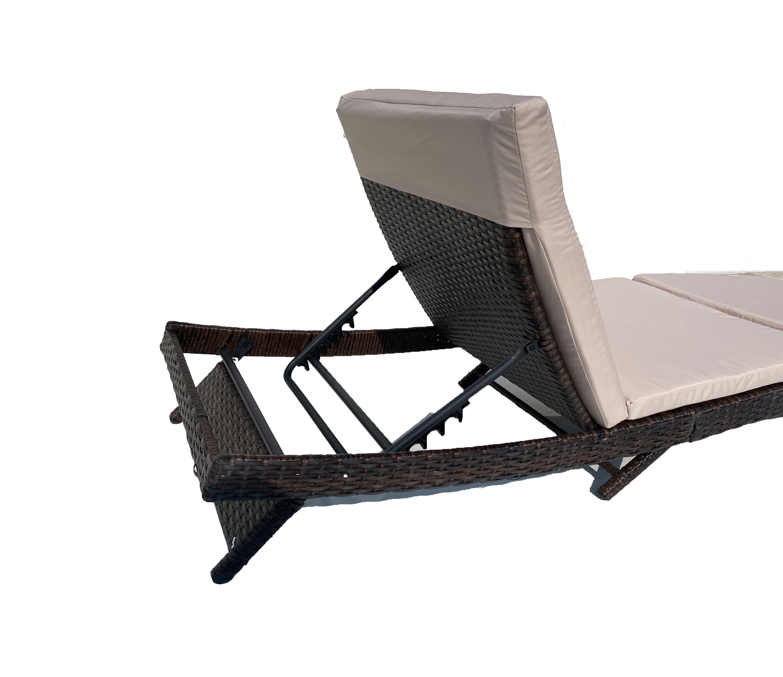 Outdoor Wicker Reclining Lounge Chair Long Reclining Chaise Lounge Set Patio Rattan Double Chaise Lounge Lawn Sunbathing Chairs