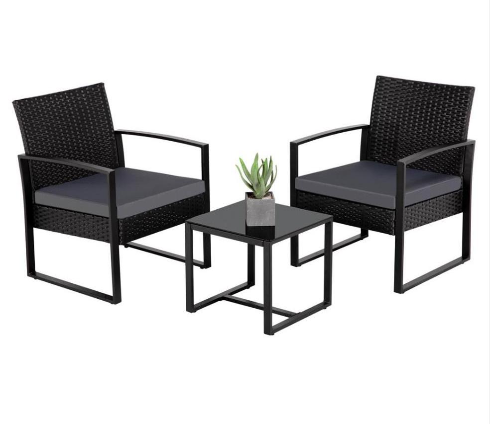 Bistro Set With Rattan Chairs & Tea Table, For Outdoor Patio And Balcony 3-Piece