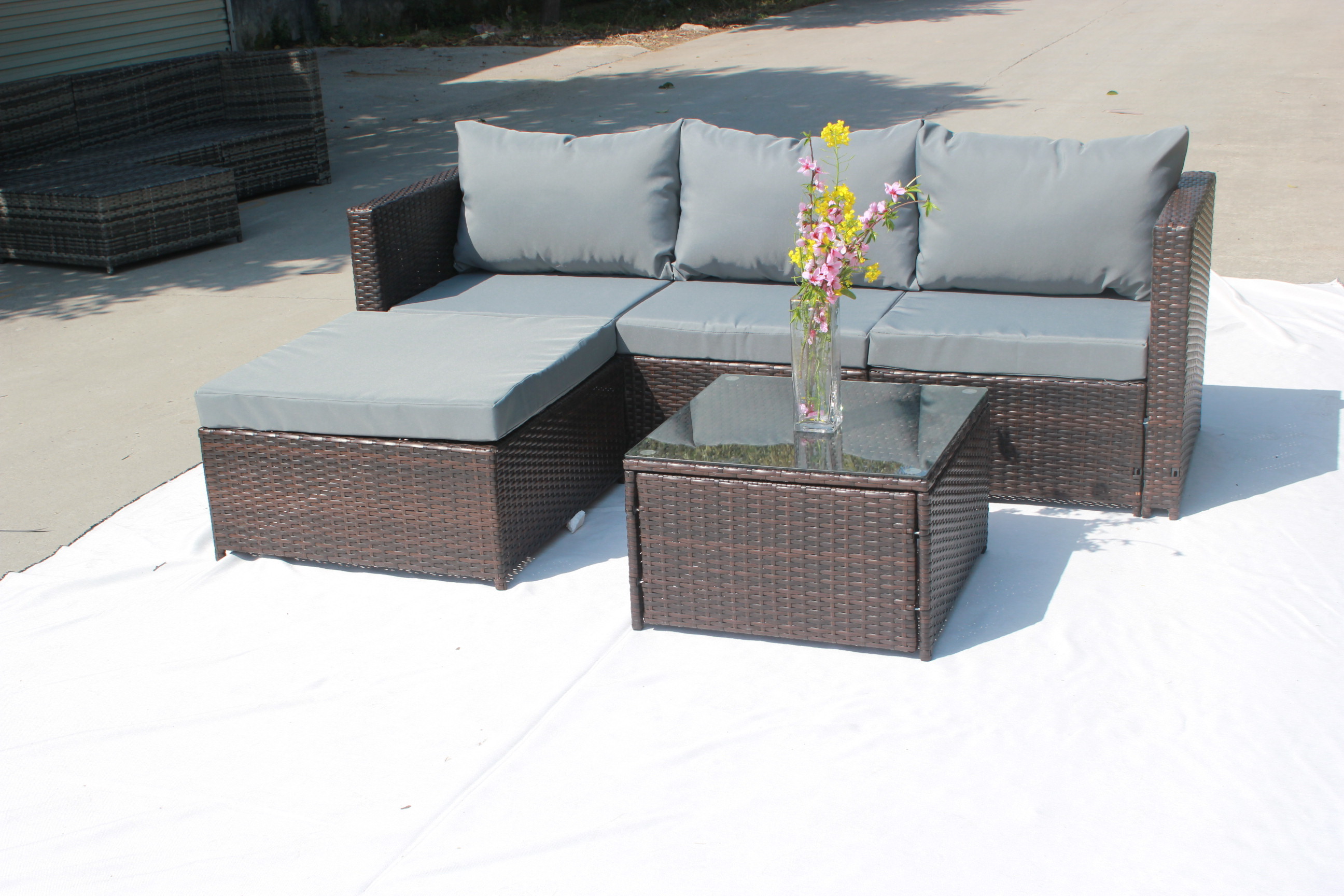 Outdoor rattan furniture rattan wicker chair dining sets with ottoman Henan shangqiu