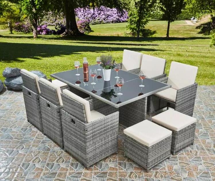 New Design Garden Rattan Furniture Wicker 10 Seater Dining Table Chairs Set Outdoor Furniture Garden Sets