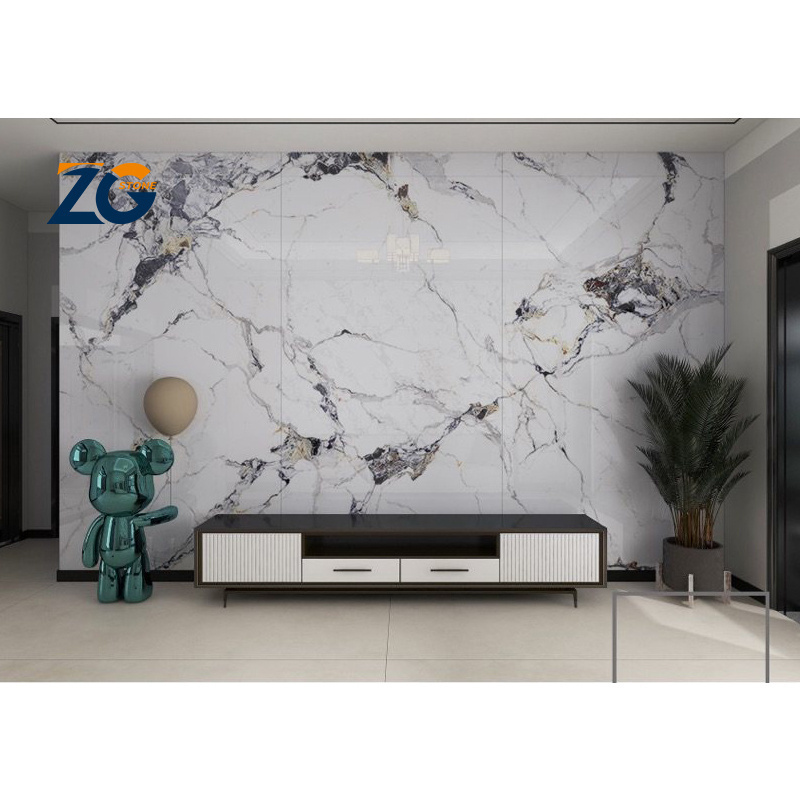 ZGSTONE Wholesale Artificial Marble Stone Pegmatite Collection Thin Slab Kitchen Dining Table Worktop Sintered Stone Wall Panels