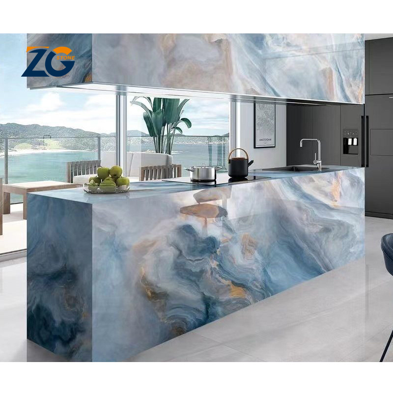 ZGSTONE Artificial Porcelain Slab Stone Marble Surface 1200x2700 Blue Floor Marble Interior Flooring Tiles Sintered Stone