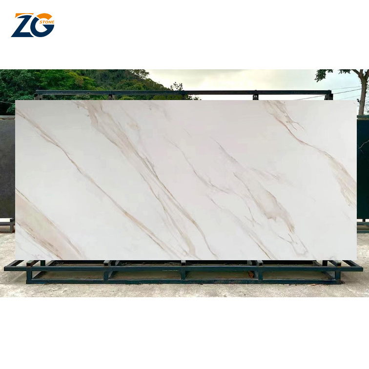 ZGSTONE Carbon Slate Sintered Stone Calacatta White Countertop Tile Porcelain Sintered Stone Polished Glazed Slab Table Top