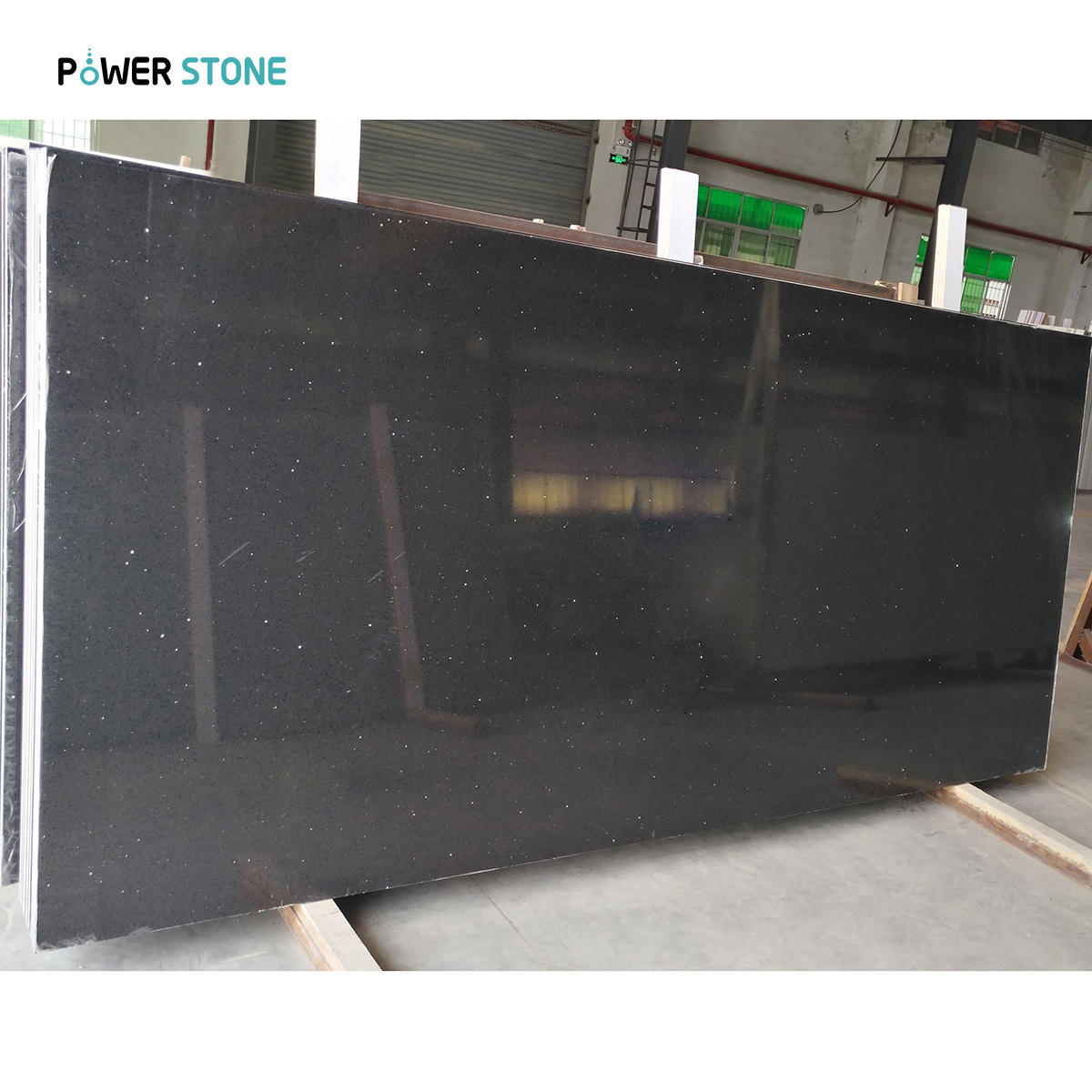 POWERSTONE High Quality Wholesale Artificial Crystal Black Quartz Countertops Vanity Tops Black Quartz Slabs Counter Top PSSS007