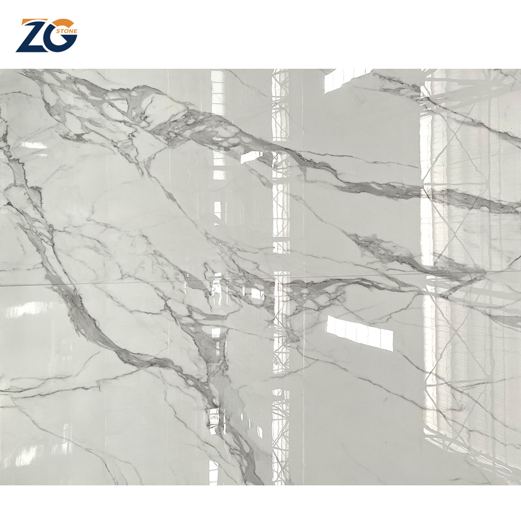 ZGSTONE Calacatta Polished Sintered Stone Slab For Home Decoration Bodun Bathroom Porcelain Polished Glazed Marble Surface Slabs