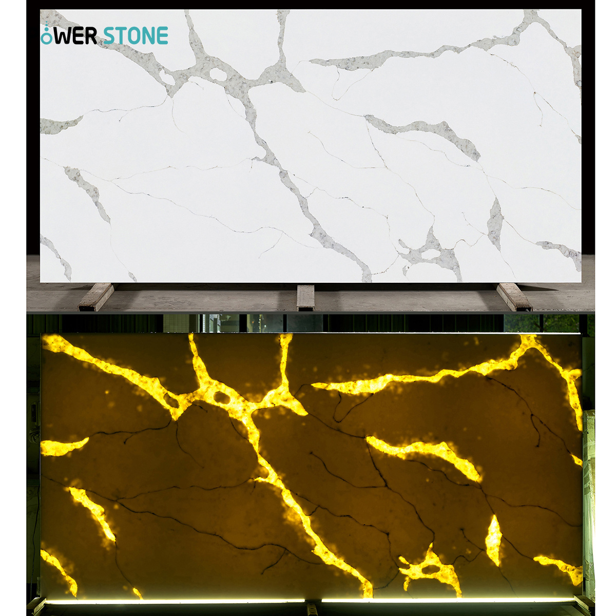 POWER STONE Customized Translucent Calacatta Series Artificial Onyx Stone Slabs Faux Alabaster Sheet For Tv Walls GEMA5026-2