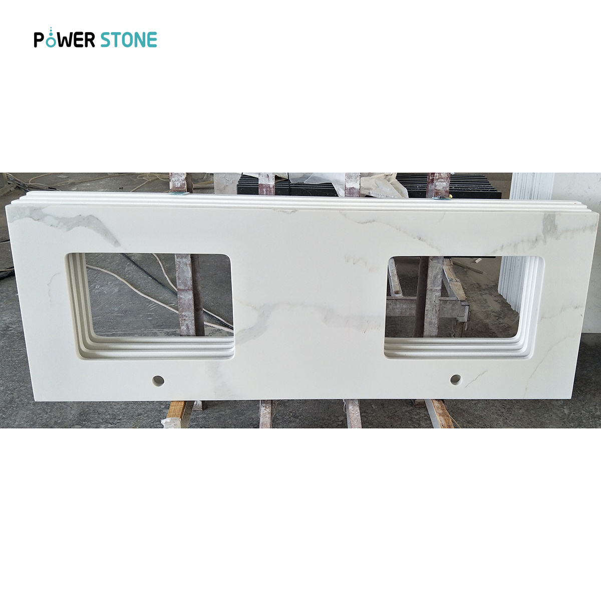 POWER STONE Carrara White Calacatta Grey Veins Vanity Quartz Countertop Kitchen Artificial Quartz Marble Granite Stone GEMA5018