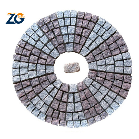 ZGSTONE Natural Granite Fan Pattern Split Edge Landscaping Pavers Patio Cobblestone Meshed Pavement Mats Paving Stone