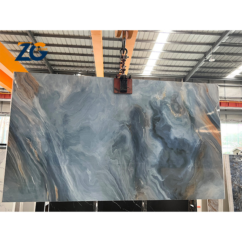 ZGSTONE Artificial Porcelain Slab Stone Marble Surface 1200x2700 Blue Floor Marble Interior Flooring Tiles Sintered Stone