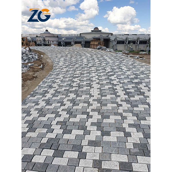 ZGSTONE Natural Granite Fan Pattern Split Edge Landscaping Pavers Patio Cobblestone Meshed Pavement Mats Paving Stone