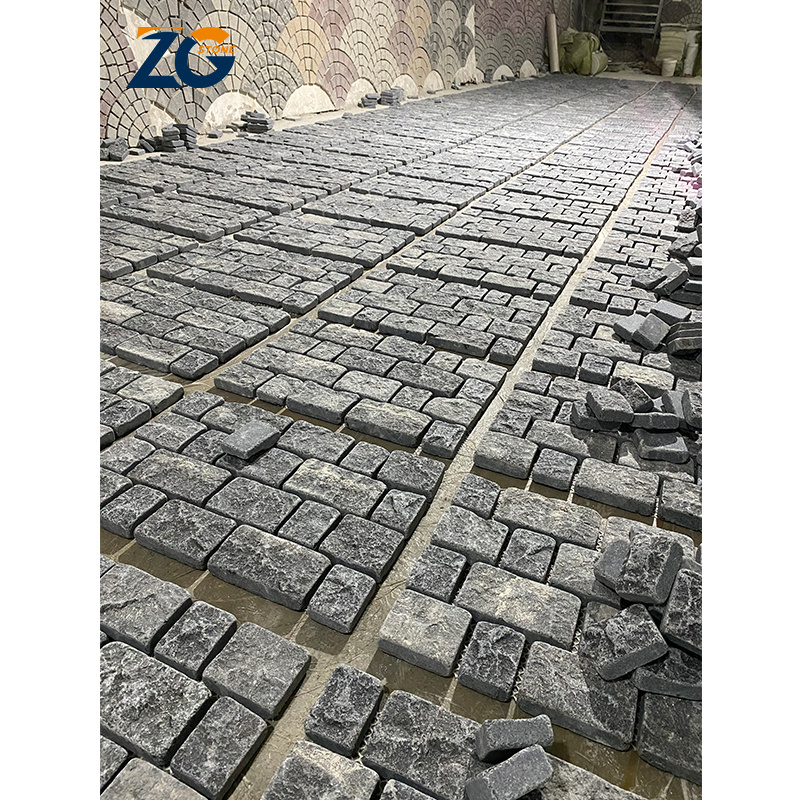 ZGSTONE Customized Price External Cobble Stone Mixed Colour Saw Cut Granite Paving Tiles  Nature Granite Round Driveway Pavers