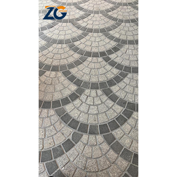 ZGSTONE Natural Granite Fan Pattern Split Edge Landscaping Pavers Patio Cobblestone Meshed Pavement Mats Paving Stone